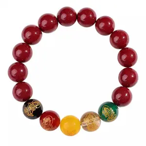 Five Fortune Gods Prosperity Bracelet with Cinnabar Beads for Wealth Attraction & Positive Energy - Taoist Master Blessing Chinese Feng Shui Elegant Bangle Five Elements Balance, Holistic Energy Harmony