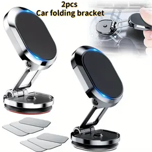 [Super Strong Magnet] 2 Pack Alloy Folding Magnetic Car Phone Holder,360° Rotation Magnetic Cell Phone Holder for Car Bracket Magnetic Dashboard Phone Car Mount for All Smartphone (Silver+Black) summervibes