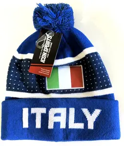 Italian Soccer Team Blue,Italian Flag Pom Knit Beanie Hat Officially Licensed
