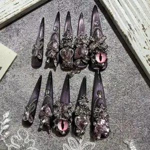 M055 Purple Dragon Eye Gradually Changing Color Cat Eye 5cm Extra Long Stiletto  Press On Nail