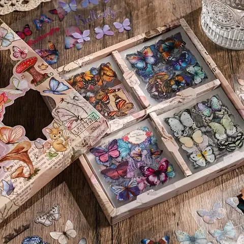 Vintage Butterfly Pattern Sticker, 100pcs/box Creative DIY Diary Label Sticker, Waterproof Decorative Sticker for Scrapbooking & Journal Making, Scrapbooking Stickers