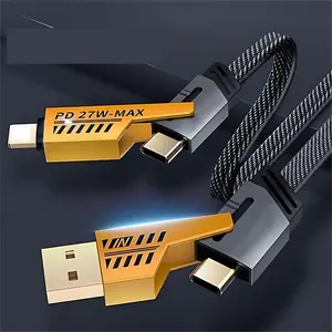 #SummerVibes 1-Pack 4 in 1 Fast Charging Cable & Data Sync, 5FT Flat Braided Charger Cord for iPhone 17/16/15/14/13/12Pro Max/iPad/Airpods/Samsung Series Phone Accessories