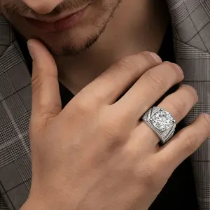 5 Carat Men’s Simulated Diamond Ring Zircon | Precision Hearts & Arrows Cut Spiral Pavé Wedding Band | Bold Silver Plated Statement Jewelry for Men | Adjustable Size