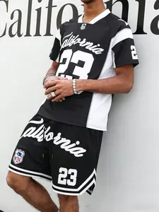 2-Piece Men‘s California 23 Streetwear Set, Black and White Oversized Basketball Jersey & Shorts with WIN Logo, for Casual Outfits, Gym and Summer Sports