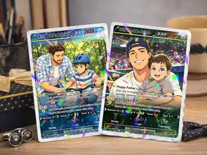 Father's Day Gift for Him Custom Pokemon Card – Personalized Gamer Dad Gift, Pokémon-Inspired Keepsake Card, Photo Card for Dad Daddy Papa, Gift for Geeky Dad Unique Gift for Husband or Loved Ones