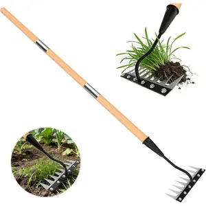 Iron Weeding Rake with Wooden Long Handle 2.0, 8  Weed Puller Tool Heavy Duty, Manual Gardenia Weed Rake Tool for Yard, Lawn and Garden, 56Inch