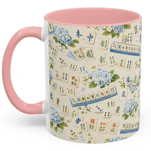 Mahjong Tile Coffee Mug Pink Floral Hydrangea | Mahjong Mom Gift | Coastal Grandmillennial Mahjong Lover Cup | Game Night Coffee Mug