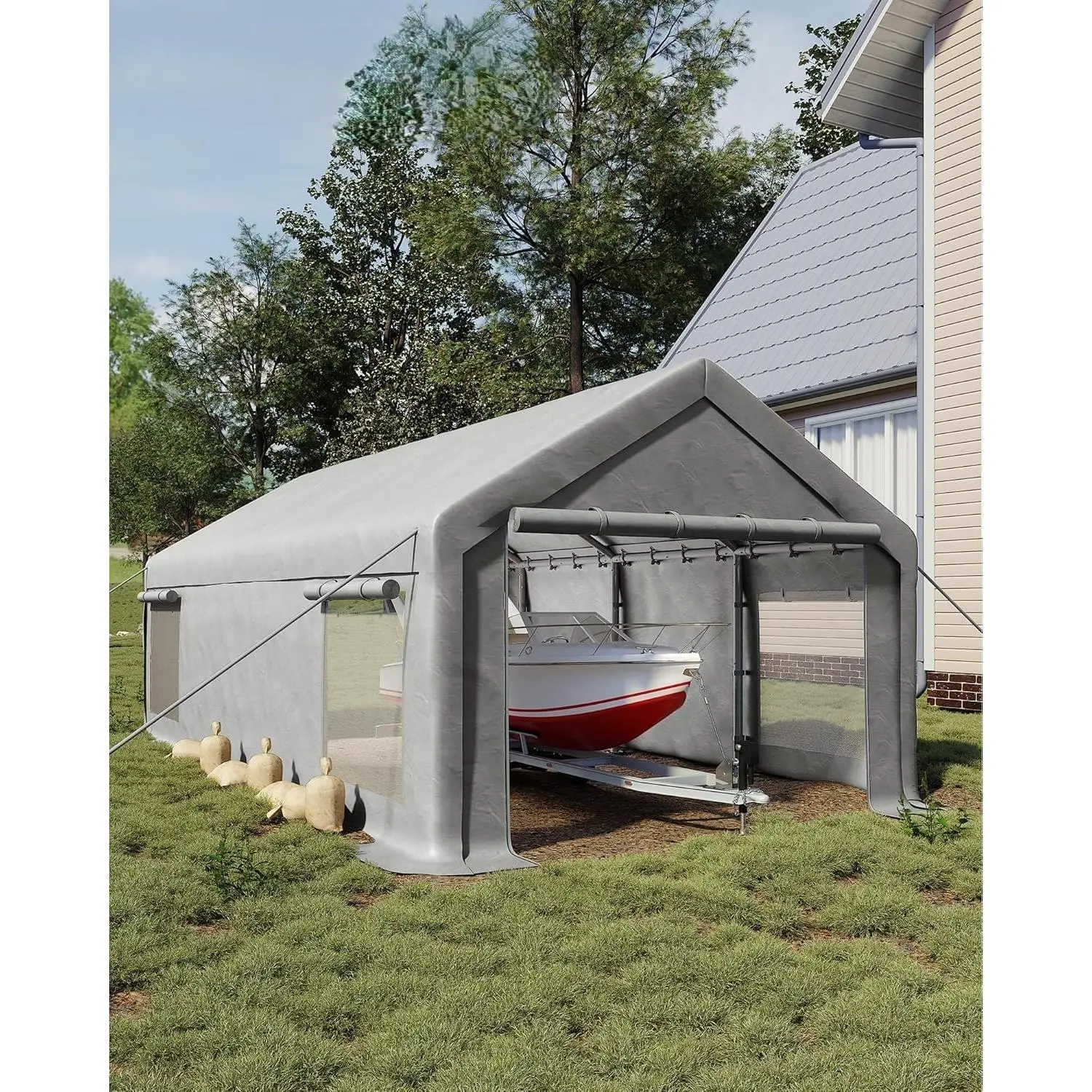 Garvee 10X20 FT Garage Tent Carports with Roll-Up Windows, Heavy Duty Portable Carport with Removable Sidewalls & Doors, Outdoor Storage Shelter for Car,Truck,Boat