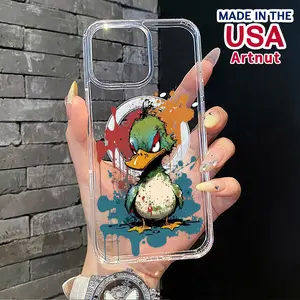 Transparent Case for iPhone 16 Pro Max 15 16E 14 Plus 13 12 Mini 11 Promax X XS XR XSMax Paint Duck Pattern Acrylic Back Silicone Edges Anti-Scratch Support Wireless Charging Back Cover for Boy