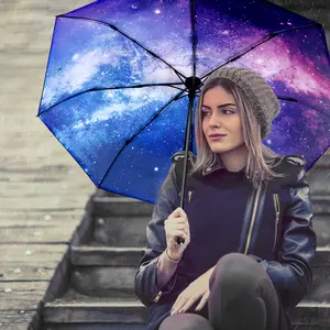 Full automatic rain/shine umbrella, 8-bone windproof rainstorm resistant+sunscreen, one button folding umbrella, easy to carry