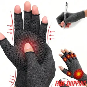 1 Pair Unisex Arthritis Gloves Grey Fingerless Gloves Warm Elastic Knit Gloves For Women & Men gloves