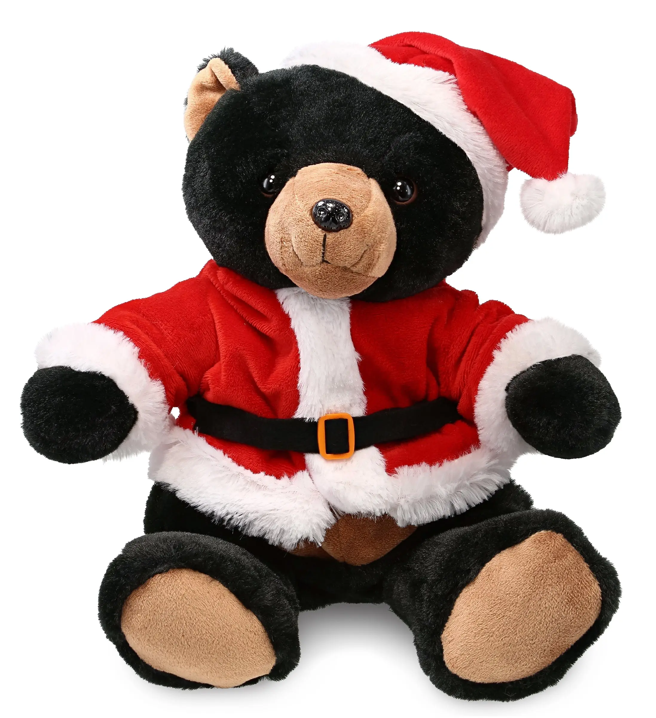 DOLLIBU 9 Inches Polyester Stuffed Black Bear Toy - Super-Soft Plush, Removable Santa Claus Hat, 8lX8wX9h Inches, Suitable for Adults