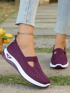 2026 New Bestselling Knit Breathable Hollow Out Minimalist Casual Shoes for Women, Lightweight Comfort Slip-On Lazy Shoes, Daily Wear Soft Sole Mom Shoes