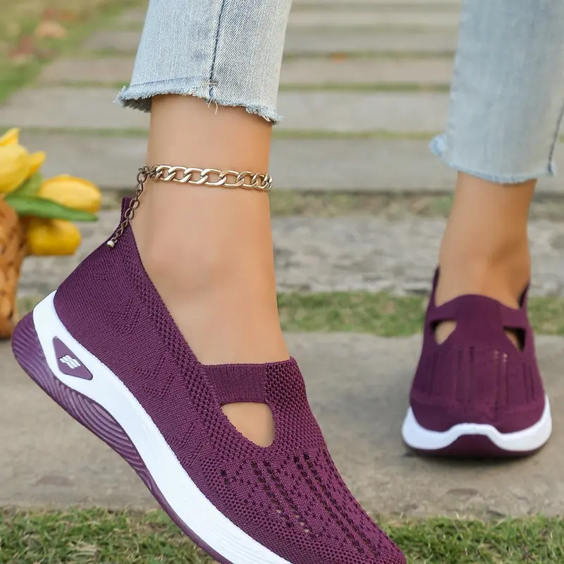 2026 New Bestselling Knit Breathable Hollow Out Minimalist Casual Leisure Walking Shoes for Women, Lightweight Comfort Open Slip-On Lazy Shoes, Daily Wear Soft Sole Mom Shoes, Casual Slip Ons