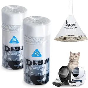 50 Count Drawstring Litter Box Liners Compatible with Litter Robot 4 & 3 - Thickened Leak-Proof  Litter  Bags, Pre-Separated Clear Design (25.8" x 21"), Odor Control  Litter Liners