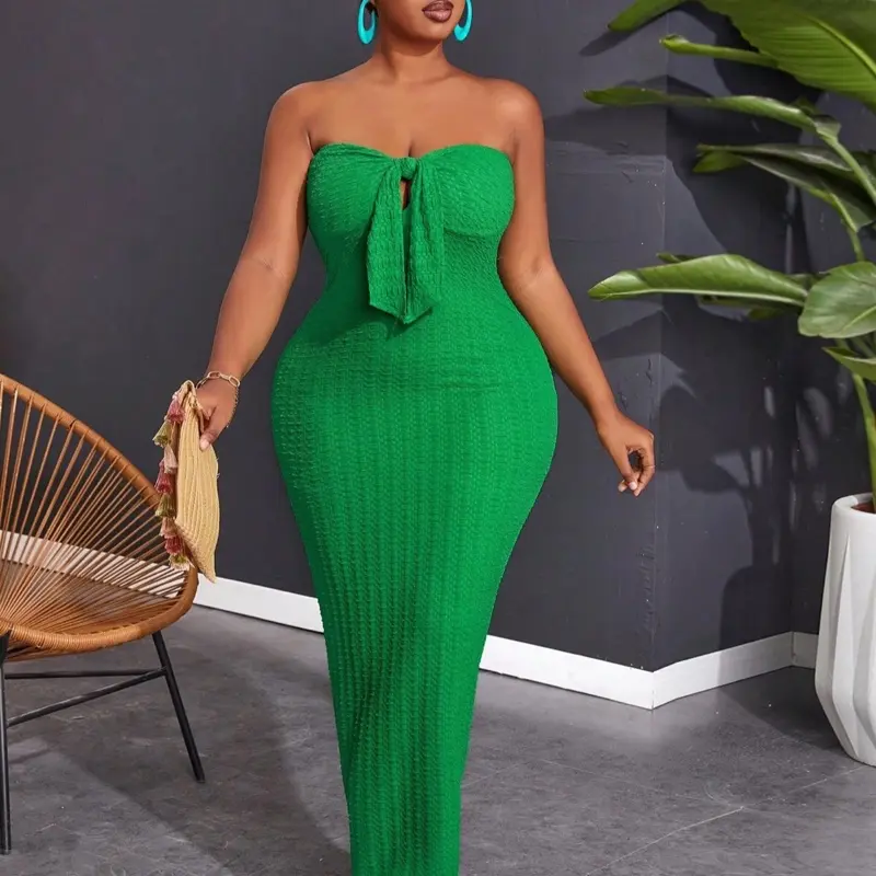 Slaydiva Women Solid Color Strapless Knotted Bodycon Dress - Plus Size, Casual Style, Perfect for Womenwear - Womenswear Elegant Fabric Fit Green - TikTok Shop Slaydiva Women Solid Color Strapless Knotted Bodycon Dress - Plus Size, Casual Style, Perfect for Womenwear - Womenswear Elegant Fabric Fit Green - TikTok Shop