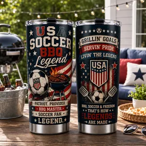 USA Soccer BBQ Legend Tumbler 20oz, Patriotic Football Dad Travel Mug, BBQ Party Gift For Men, Father Day Gift