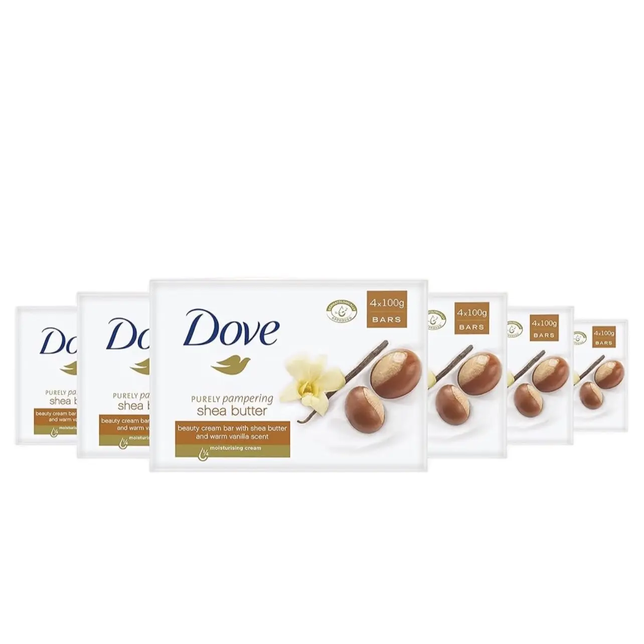 Dove Shea Butter Beauty Bar, Nourishing and Hydrating Body Care for Healthy Glowing Skin, 100g, 24 Bars (4 Packs of 6), Moisturizer, Moisturize, Skin Care
