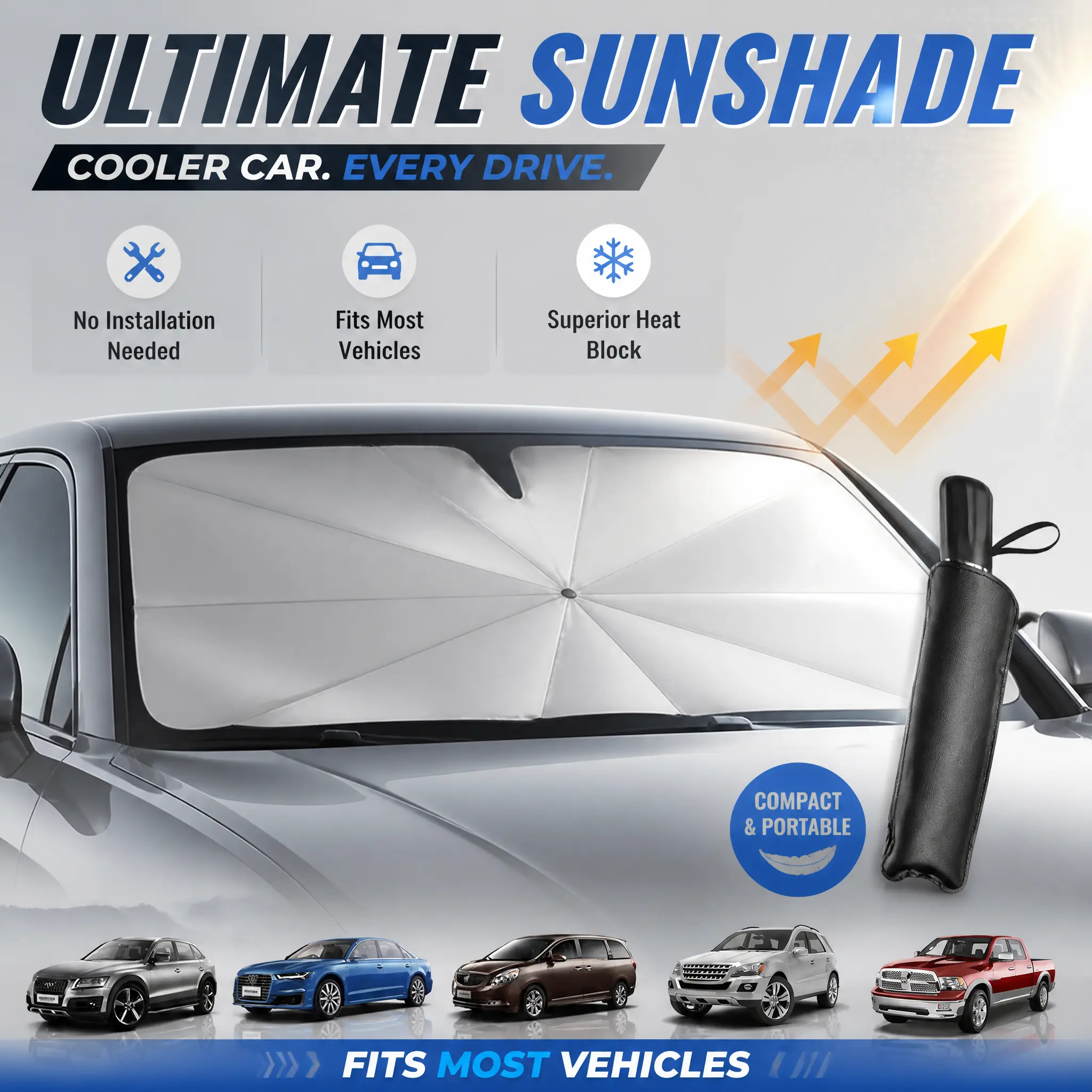 【VW】Portable car sunshade, windshield sunshade, foldable windshield sunshade, car exterior accessories, daily car windshield cooling umbrella