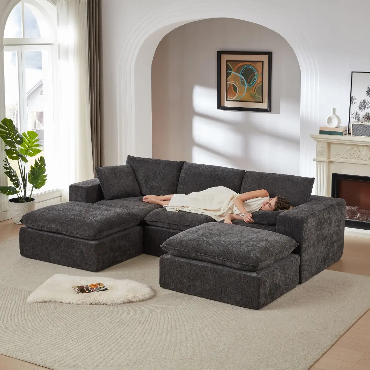 Aobtkel Modern Chenille Fabric Cloud-Shape Multi-Seat Armless Sofa - High-Density Sponge Particles Cushioned, Freely Combinable, Unique Design Casual Comfy Indoor Living Room Couch