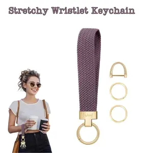 Stretchy Wristlet Keychain for Women & Men, Cute Woven Wrist Lanyard for Car Keys, Durable Key Chain with 3 Keyrings & D-Ring Holder, Perfect Christmas Gift