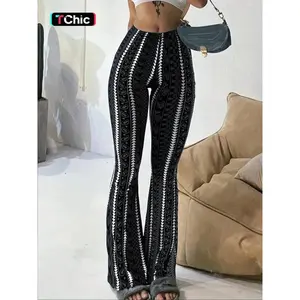 Women's Geometric Print Flare Leg Pants, Casual Comfy Bell Bottom Trousers for Daily Wear, Ladies Bottoms for All Seasons