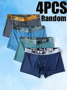 Men's Ice Silk Soft Comfort Breathable Briefs Underwear, Random Pack of 4, Hello Design, Ideal for Everyday Wear, Gentle Fit