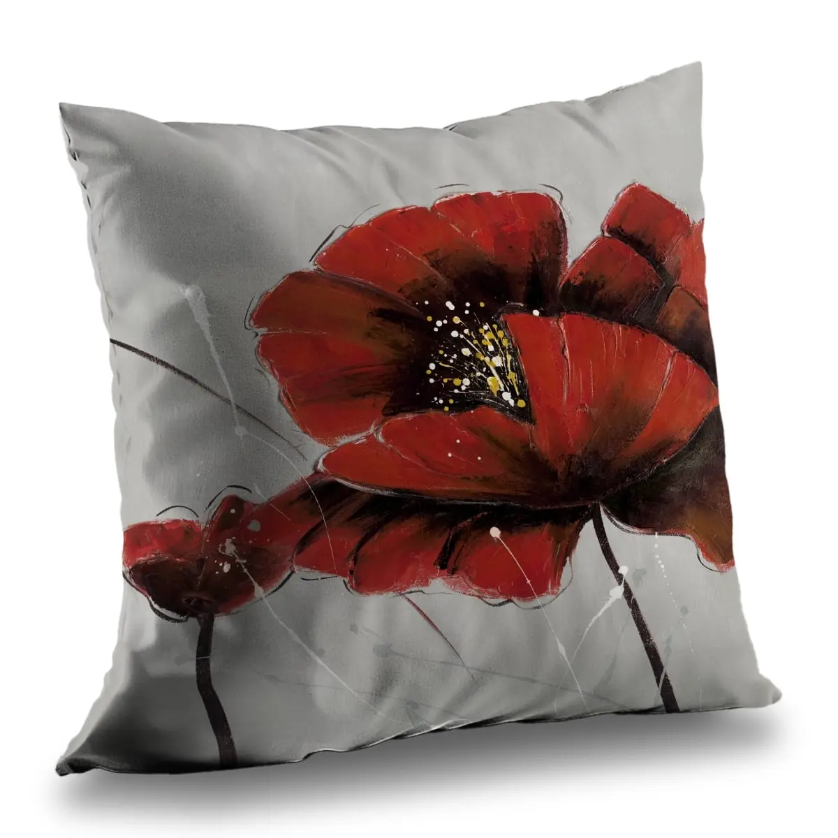 Begin Home Decor C1PT141465VWKZ 14 x 14 in. Red Poppy Flowers Throw Pillow - Contemporary Home Decor Insert