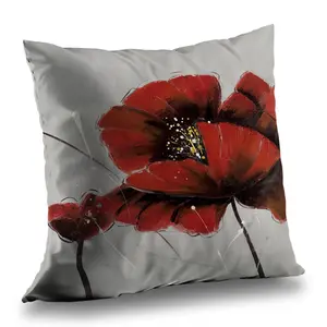 Begin Home Decor C1PT141465VWKZ 14 x 14 in. Red Poppy Flowers Throw Pillow - Contemporary Home Decor Insert