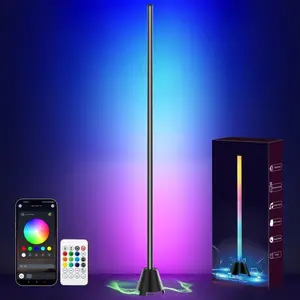 1-Pack IC+RGB LED Corner Floor Lamp with Speaker, USB-Powered, App & Remote Control, Color-Changing, Music Sync, Timer, Music Mode for Living Room, Bedroom