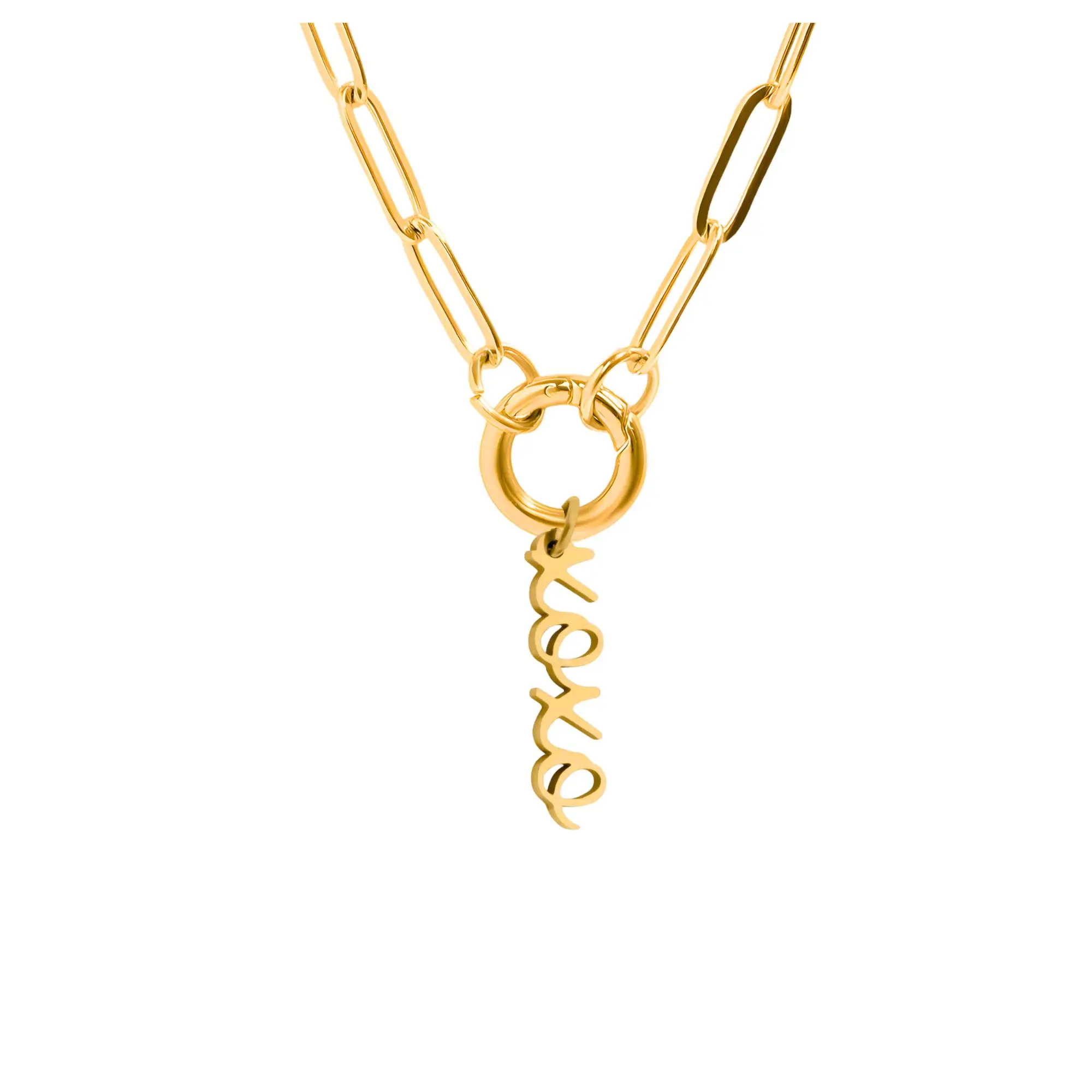 Ginger Lyne Hugs and Kisses Charm Paperclip Chain With Pendant Holder Necklace for Women Adjustable 18-20 Inch Stainless Steel Lightweight Jewelry for Her