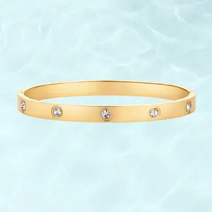 PAVOI Waterproof Love Bangle Bracelets for Women - 14K Gold Plated Hinged Bracelet Dupe with Cubic Zirconia - Stainless Steel Bracelet Stack Trendy Jewelry