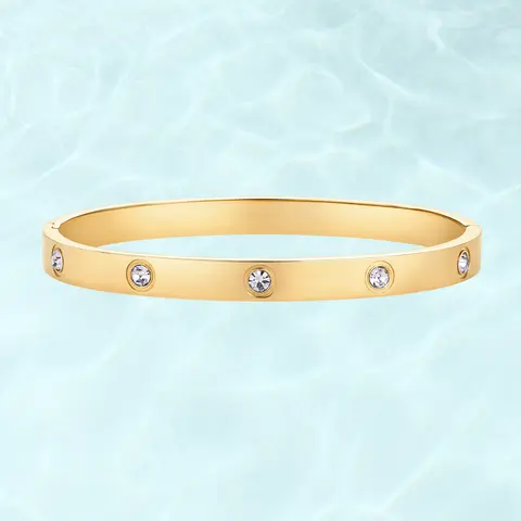 PAVOI Waterproof Love Bangle Bracelets for Women - 14K Gold Plated Hinged Bracelet Dupe with Cubic Zirconia - Stainless Steel Bracelet Stack Trendy Jewelry