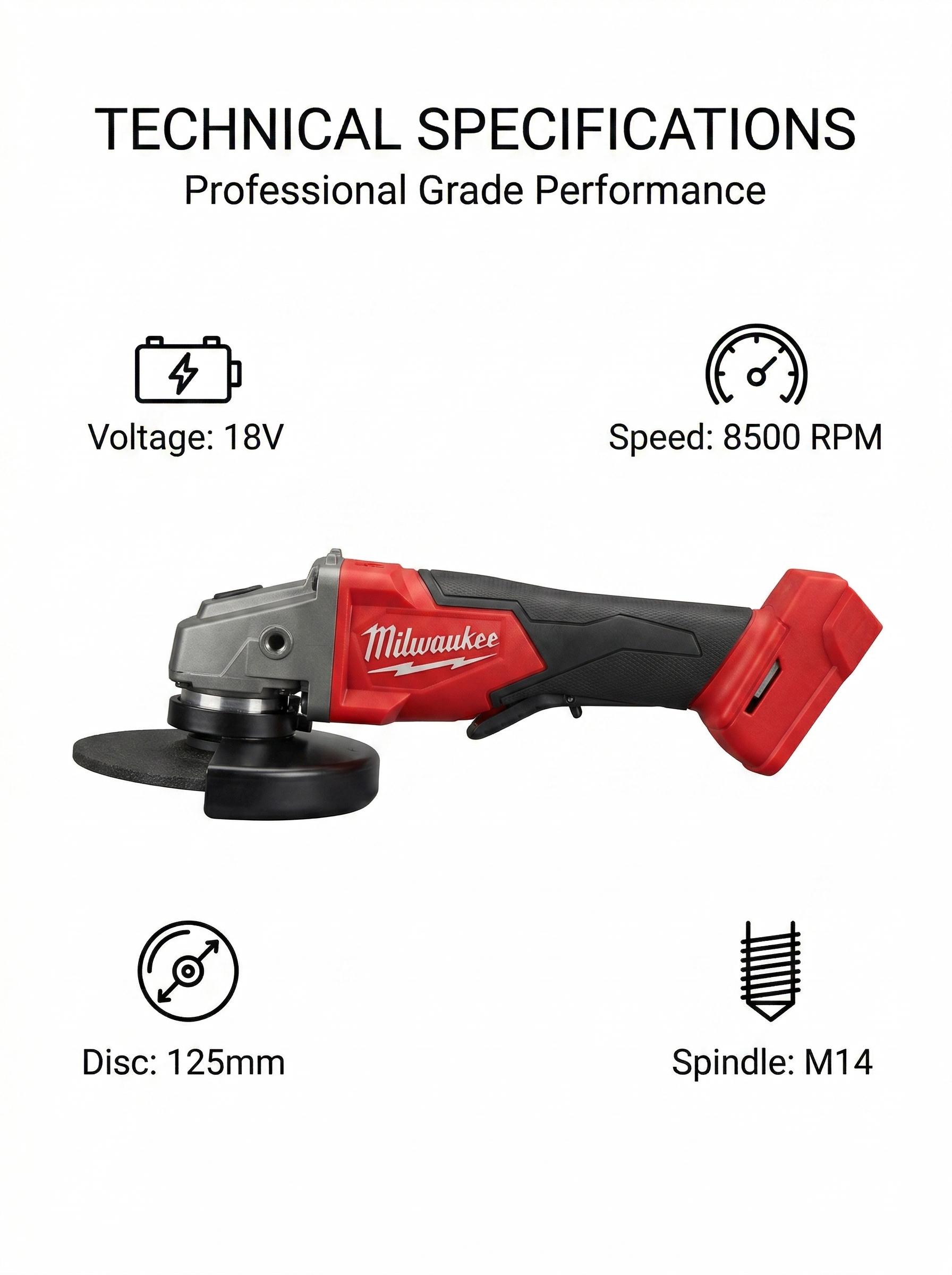 Milwaukee 18V 125mm Brushless Angle Grinder for Metal Cutting Tasks