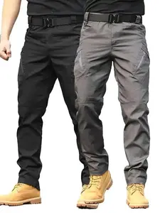 ZYNE 2PCS Men'S Tactical Work Pants , Multi-Pocket, Durable Fabric for Hiking, Outdoor Activities, and Construction, Durable Fabric Menswear Breathable Casual Cargo Day Big Small Zipper Beige Black+Grey Plain Stylish