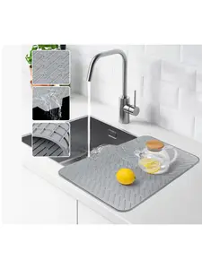 Large Silicone Dish Drying Mat with Built-in Drain Lip Heat Resistant Easy Clean Kitchen Counter Protector Coasters Tableware Efficient Slope Drainage Food-grade Safety Material Cover