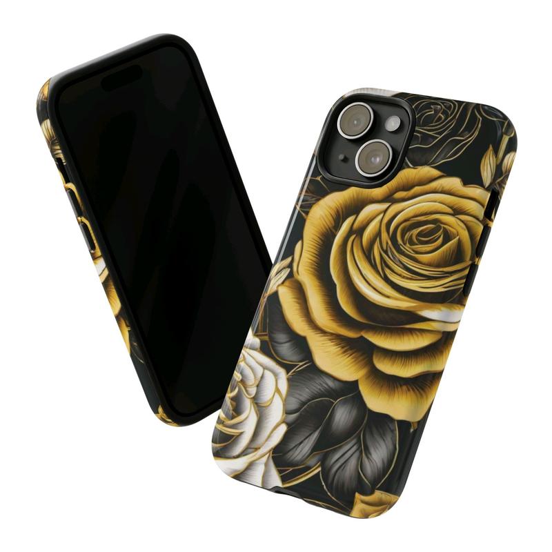 Elegant Black and Gold Roses Phone Case - Stylish Protection for Samsung Galaxy, iPhone, Google Pixel phones, iPhone Case, Samsung Galaxy Case, Google Pixel Case, Cellphone Accessories, Protective Wireless Cover Protector Shell Golden Shockproof