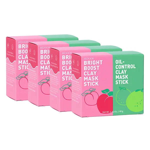 BEDOOK Bright Boost Clay Mask Stick & Oil-Control Clay Mask Stick（2-Piece Set）4-Set| Bulk Skincare Bundle, Long-Term Blackhead & Oil Control Care