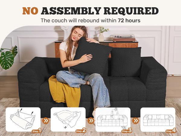 75" Cloud Loveseat Sofa in a Box, No Assembly Required Comfy Deep Seat Boneless Couch, Modern Small Couches for Living Room, Bedroom, Apartment