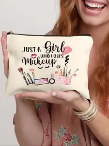 Funny Letter Print Makeup Bag with Zipper, Makeup Organizer Pouch, Travel Cosmetic Pouch, Wallet Pen Case, Stationery Storage Gift, Multifunctional Bag