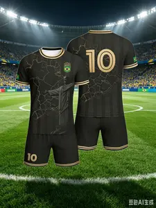 Brazil Christ Statue Black Gold Commemorative Edition No. 10 Football Uniform Set