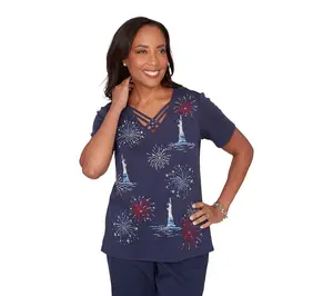 Alfred Dunner Petite Statue of Liberty Fireworks Tee