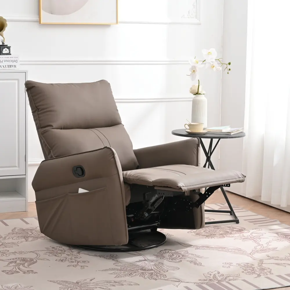 kaelin rocking chair Rocking Recliner Chair,360 Degree Swivel Nursery Rocking Chair,Glider Chair,Modern Small Rocking Swivel Recliner Chair for Bedroom,Living Room Chair Home Theater Seat,Side Pocket(Brown)