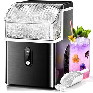 Countertop Nugget Ice Maker, 35Lbs/24H Fast Ice Making, 7 Mins Quick First Ice, Self-Cleaning Pebble Ice Machine with 1.2L Water Tank, Portable Ice Maker for Home Kitchen Office Bar, Black