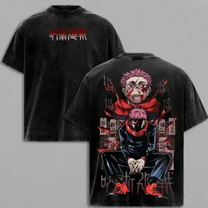 Yuji Itadori Tee Washed – Jujutsu Kaisen Culling Game Movie 2025 Vintage Oversized Heavy Cotton Double Printed Anime Manga T-Shirt, Retro Unisex Streetwear Graphic Top, Sukuna’s Vessel Awakening Edition Jujutsu Kaisen anime merchandise 67N