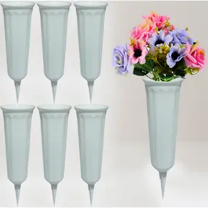 Memorial Cemetery Vases, Headstones Flower Holders, Grave Cone Vases, Outdoor Plant Flower Pots, Decorative Plastic Containers (Set of 6, White)