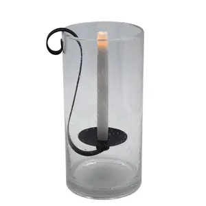 360 Stand 12 in. Light Gray Seeded Glass Taper Candle Holder with Candle - 360-Degree Display, Table Casual Centerpiece, Home Decoration, Interior Decoration Accessories, Ideal Gift (Model 483935), Decorative