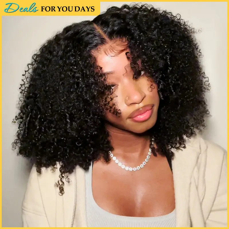 Vshow Bleached Knots Afro Curly Wear Go Glueless Wigs Affordable Real Human Hair Wigs  7x5 & 10x6 Pre-Cut Lace Wigs for Women 180% Density