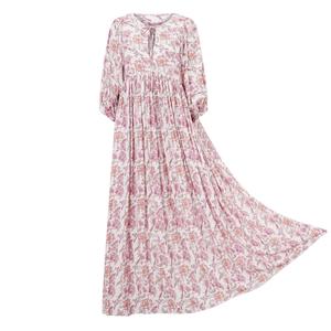 Women Floral Print Long Dress, 3/4 Sleeve Dress V Neck Floral Loose Summer Casual Swing Dress