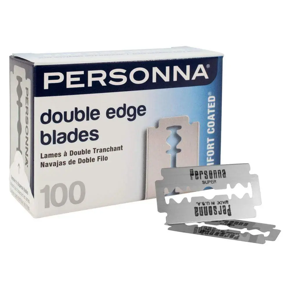 Personna Double Edge Blades 100 Pack Comfort Coated Stainless Steel Individually Wrapped for Safety Razors Shaving Trimming and Shaping